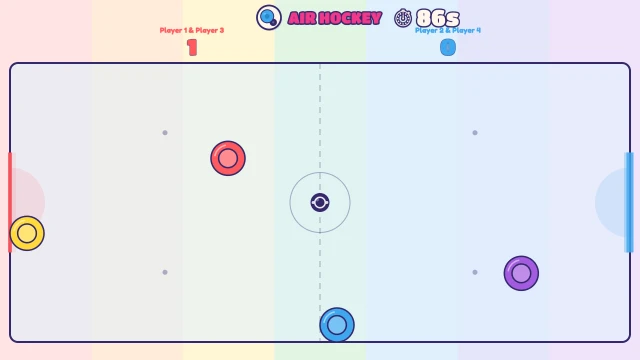 Air Hockey: Slide and score! First to 7, or most goals in 90 seconds.
