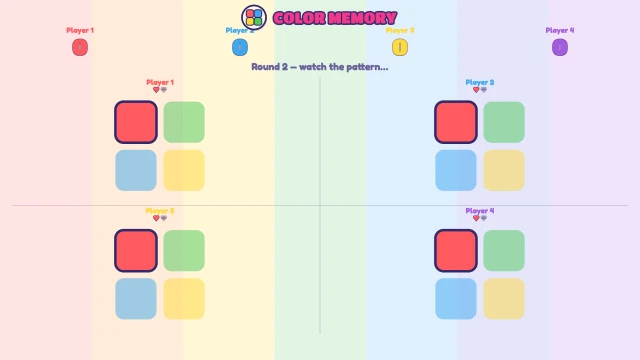 Color Memory: Watch the colours, then copy them back. Last one right wins!