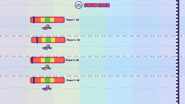 Swim Race: Press on the GREEN to swim. Touch the wall first!