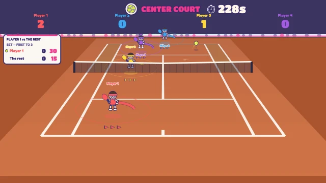Center Court: Serve, rally, and win the set. Singles, doubles, or take on Robo!